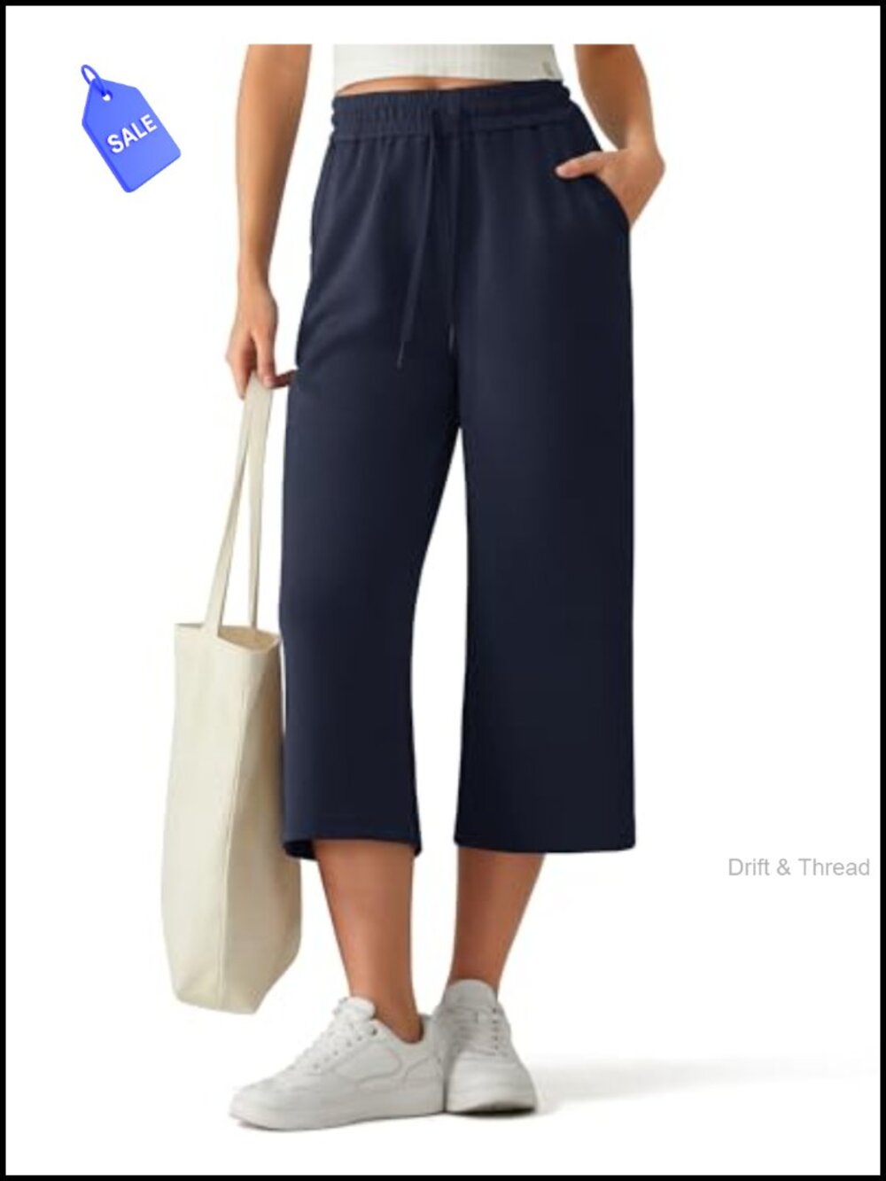 Capri Pants for Women Drawstring Wide Leg Summer Side Slit with Pockets